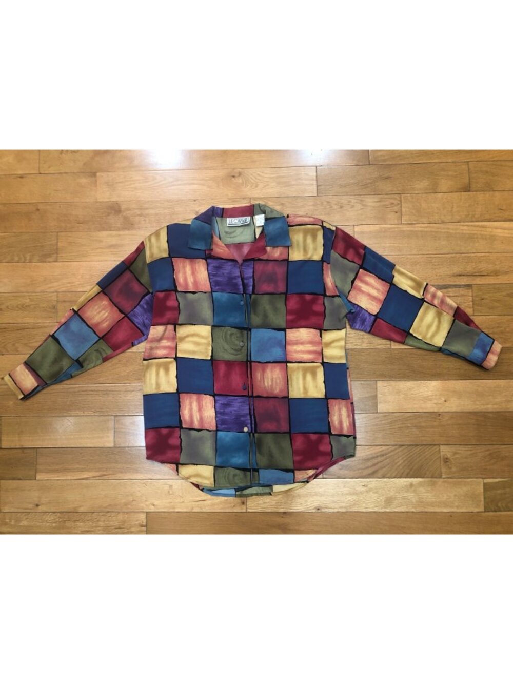 Vintage Le Caviar 80s 90s Abstract Geometric Color Block Blouse Size Small Artsy - Picture 3 of 10